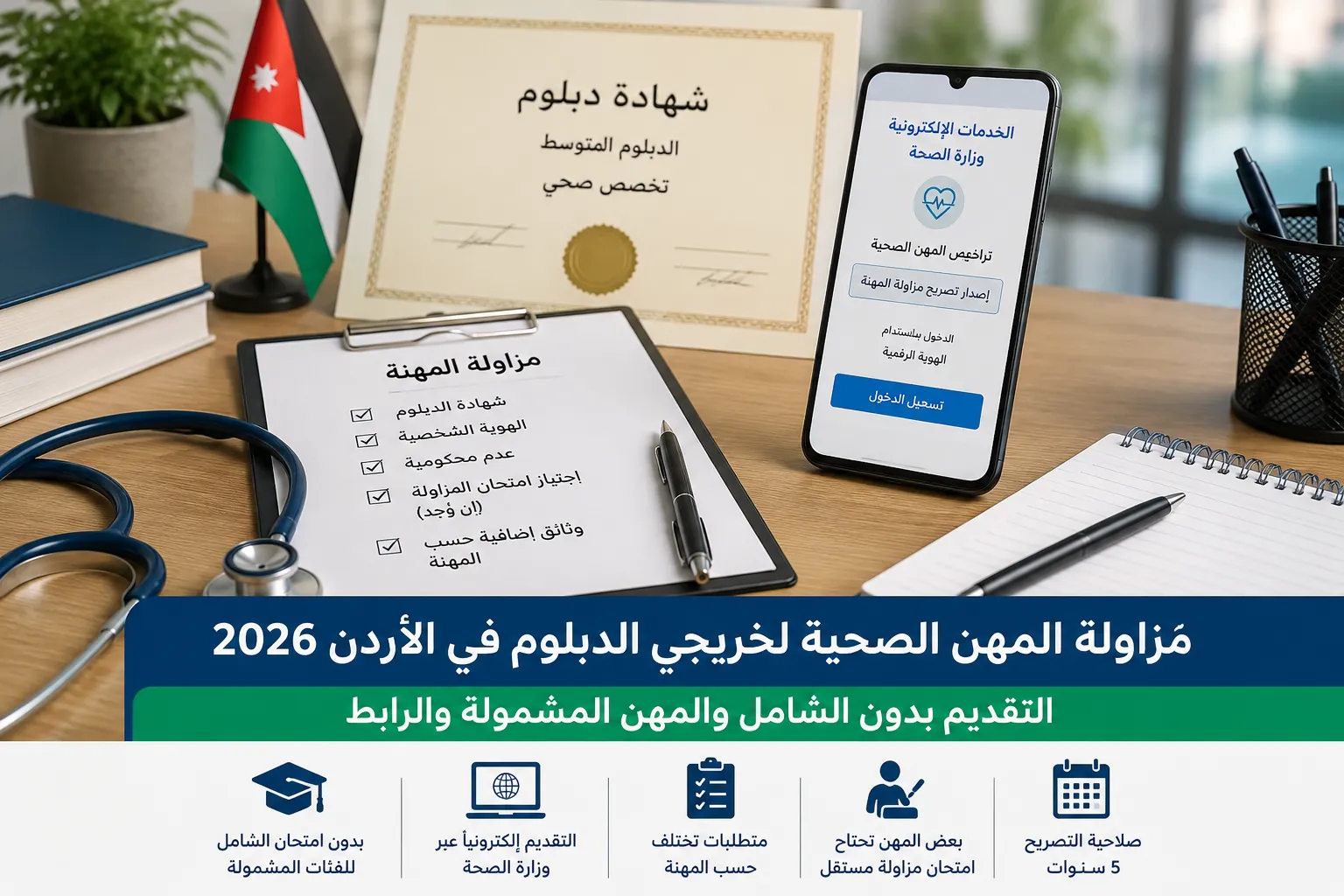 مزاولة المهن الصحية لخريجي الدبلوم في الأردن 2026: التقديم بدون الشامل والمهن المشمولة والرابط