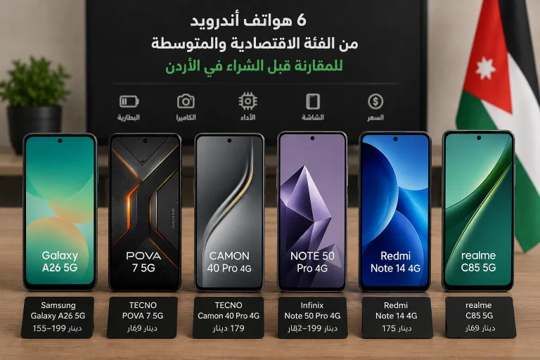 أفضل هواتف أندرويد بسعر أقل من 200 دينار في الأردن 2026