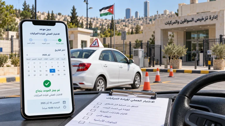 حجز موعد امتحان السواقة العملي في الأردن 2026 – الطريقة الإلكترونية وإعادة الحجز بعد الرسوب